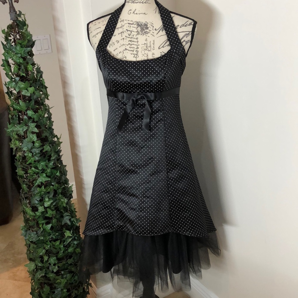 BETSY & ADAM Black White Polka Dot Halter Cocktail Dress Size 4 1940s style - Picture 4 of 7